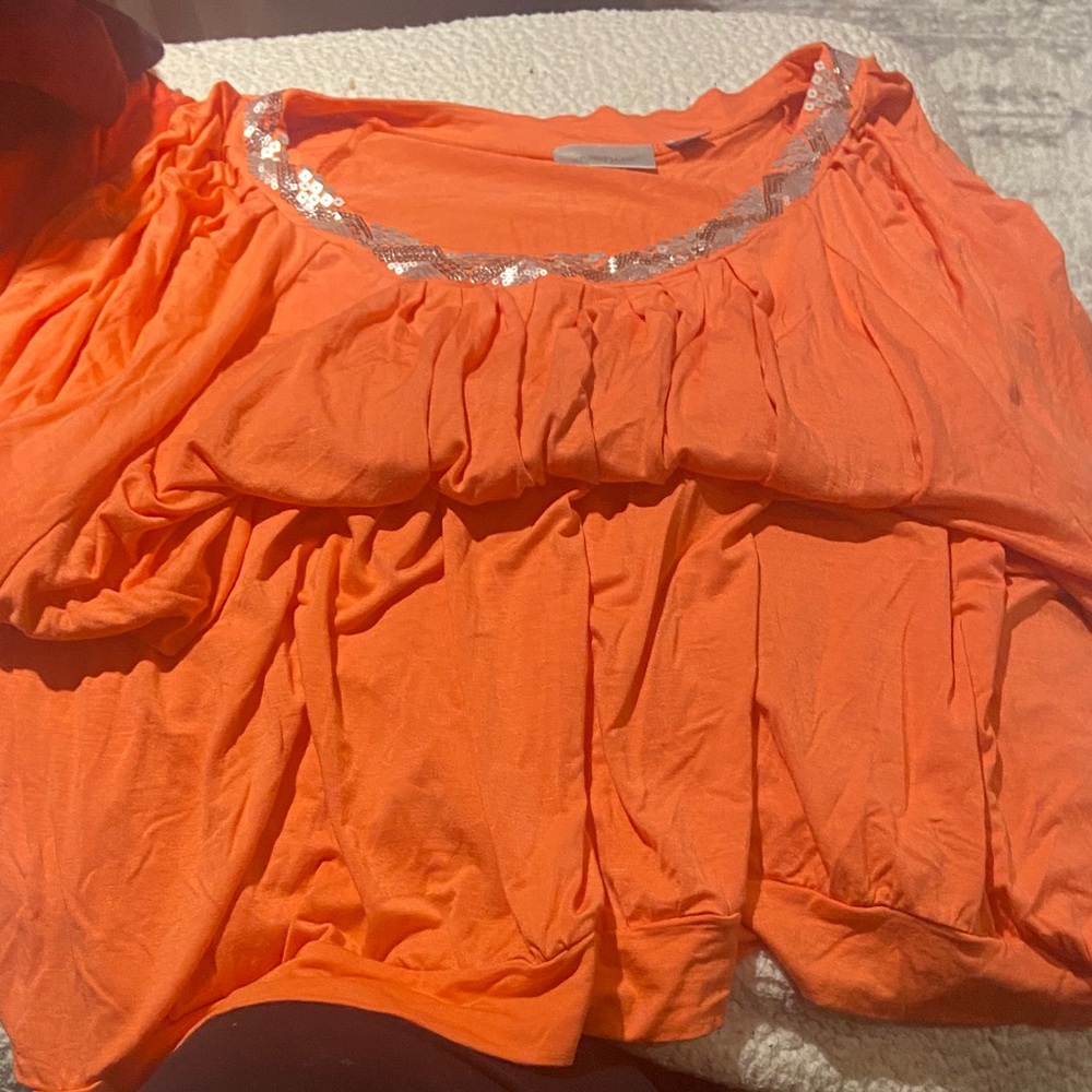 Avenue Orange Blouse with Silver Sequin Accent